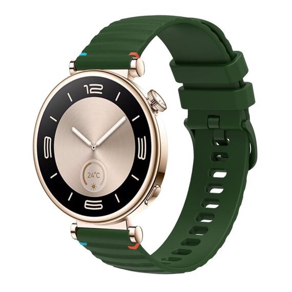 Per Huawei Watch GT 4 41mm cinturino in silicone ondulato punteggiato cucito 18mm (verde militare)