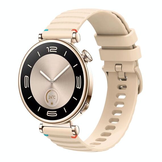 Per Huawei Watch GT 4 41mm Cinturino in silicone ondulato punteggiato cucito 18mm (color crema)