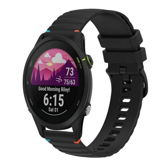 Per Garmin Forerunner 255S cinturino in silicone ondulato punteggiato cucito da 18 mm (nero)