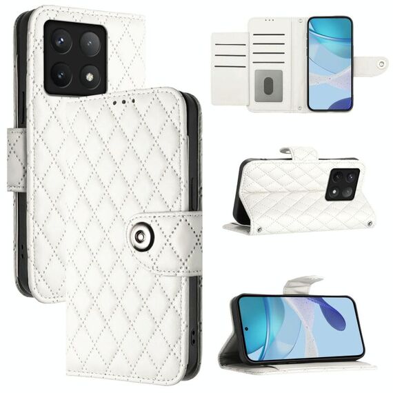 Per Xiaomi 14T Custodia per telefono in pelle con texture rombica e cordino (bianco)