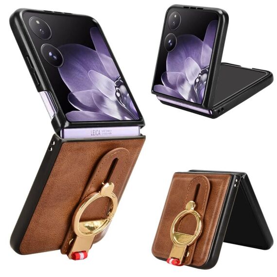 Per Xiaomi Mix Flip Wristband Custodia in pelle per telefono posteriore (marrone)