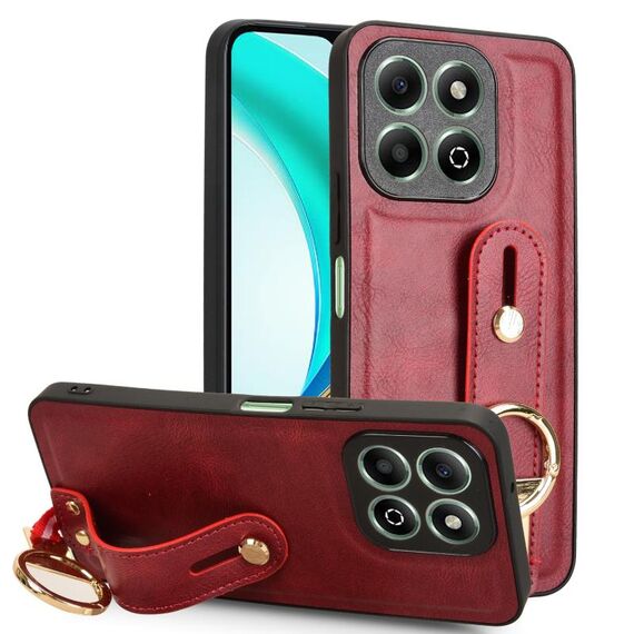 Custodia per telefono in pelle con cinturino da polso per Honor X6b (rosso)