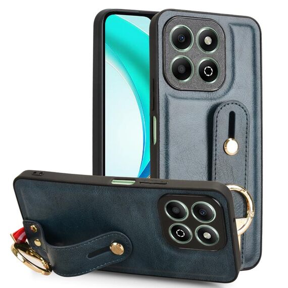 Custodia per telefono in pelle con cinturino da polso per Honor X6b (blu)