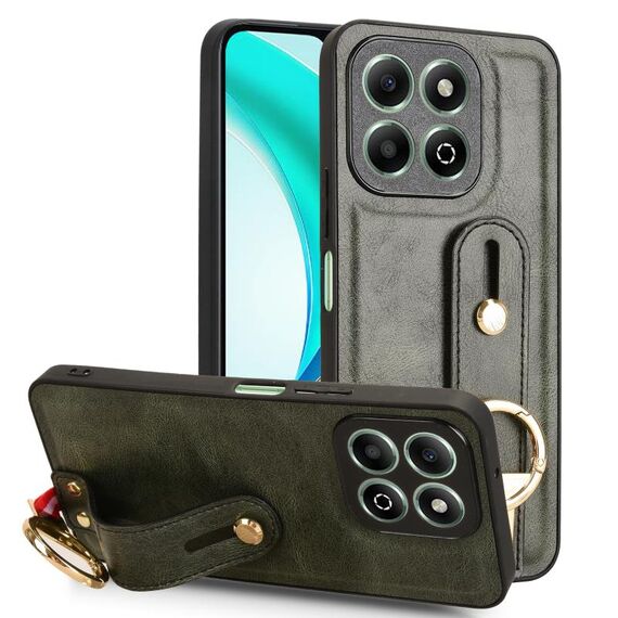 Custodia per telefono in pelle con cinturino da polso per Honor X6b (verde)