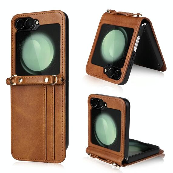 Per Samsung Galaxy Z Flip6 Custodia a tracolla pieghevole per telefono (marrone)