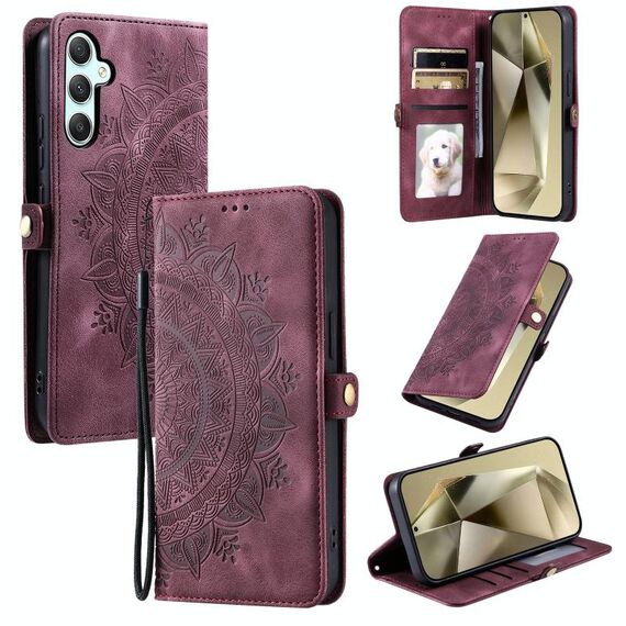 Per Samsung Galaxy S23 FE 5G Custodia in pelle goffrata Skin Feel Totem (rosso vino)