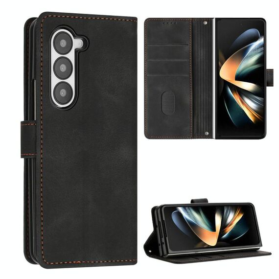 Per Samsung Galaxy Z Fold6 Dream Triangle Custodia pieghevole in pelle con cordino (nero)