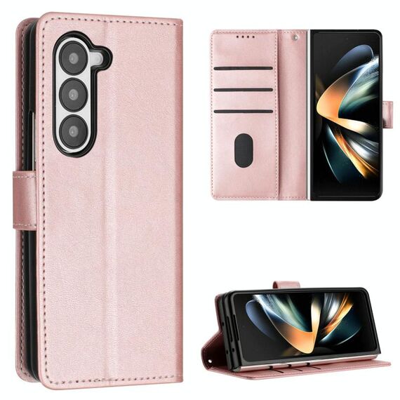 Per Samsung Galaxy Z Fold6 Custodia per telefono pieghevole in pelle con fibbia e texture in vitello con cuciture (oro rosa)