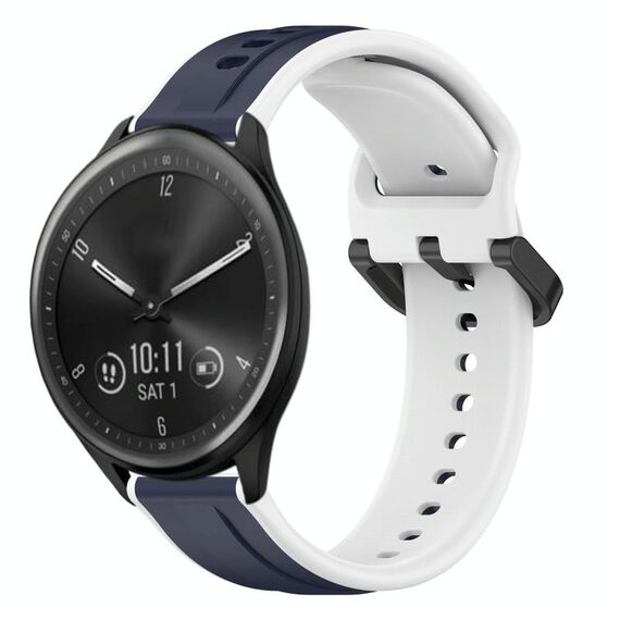 Per Garmin Vivomove Sport 20mm Convex Loop Cinturino in silicone bicolore (blu notte + bianco)