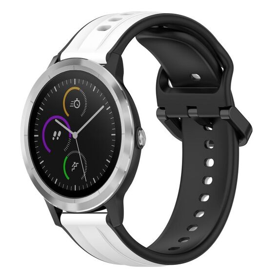 Per cinturino in silicone bicolore con anello convesso da 20 mm Garmin Vivoactive3 (bianco + nero)