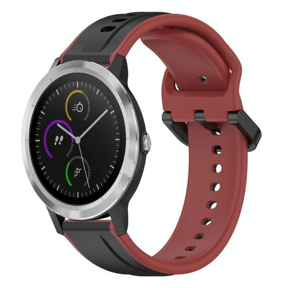 Per cinturino in silicone bicolore con anello convesso da 20 mm Garmin Vivoactive3 (nero + rosso)