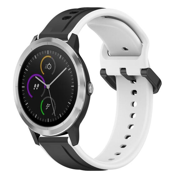 Per cinturino in silicone bicolore con anello convesso da 20 mm Garmin Vivoactive3 (nero + bianco)
