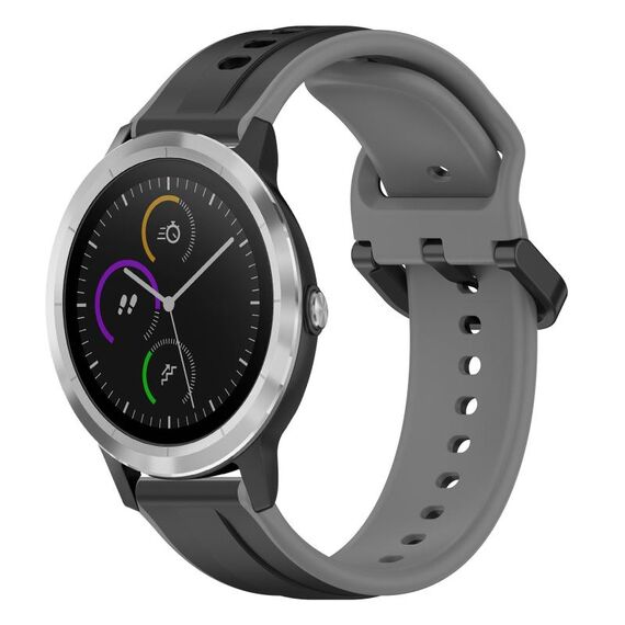 Per Garmin Vivoactive3 20mm Convex Loop Cinturino in silicone bicolore (nero + grigio)