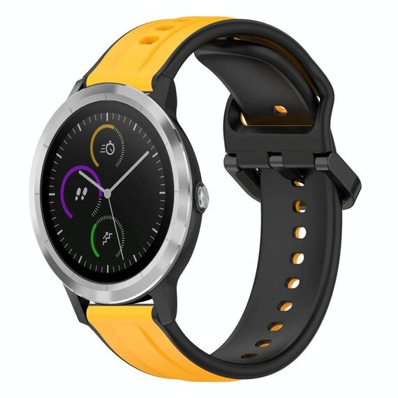 Per cinturino in silicone bicolore con anello convesso da 20 mm Garmin Vivoactive3 (giallo + nero)