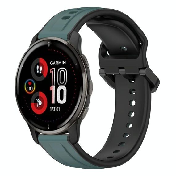 Per Garmin Venu 2 Plus 20mm Convex Loop Cinturino in silicone bicolore (verde oliva + nero)