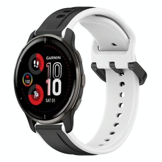 Per Garmin Venu 2 Plus 20mm Convex Loop Cinturino in silicone bicolore (nero + bianco)