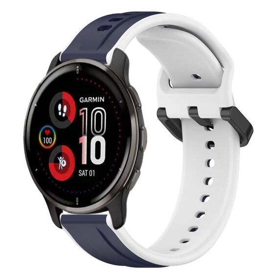 Per Garmin Venu 2 Plus 20mm Convex Loop Cinturino in silicone bicolore (blu notte + bianco)