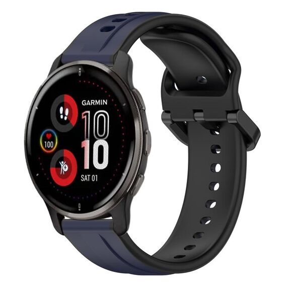 Per Garmin Venu 2 Plus 20mm Convex Loop Cinturino in silicone bicolore (blu notte + nero)