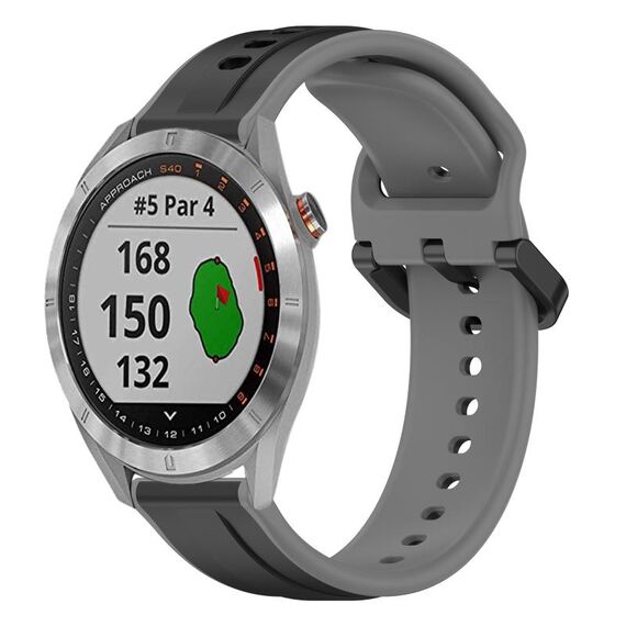 Per Garmin Approach S40 20mm Convex Loop Cinturino in silicone bicolore (nero + grigio)