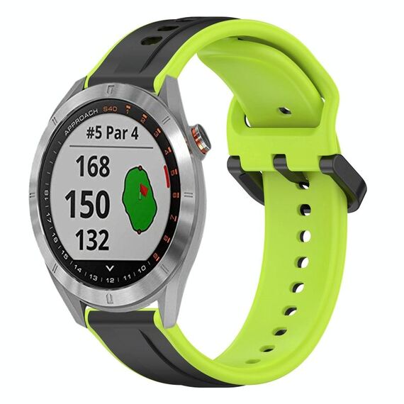 Per Garmin Approach S40 20mm Convex Loop Cinturino in silicone bicolore (nero + lime)