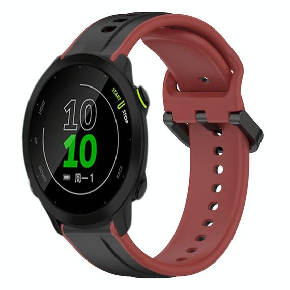 Per Garmin Forerunner 158 20mm Convex Loop Cinturino in silicone bicolore (nero + rosso)