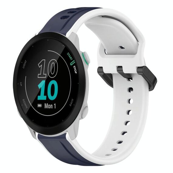 Per Garmin Forerunner 55 cinturino convesso da 20 mm in silicone bicolore (blu notte + bianco)