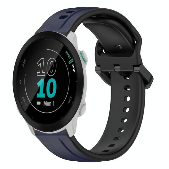 Per Garmin Forerunner 55 cinturino convesso da 20 mm in silicone bicolore (blu notte + nero)