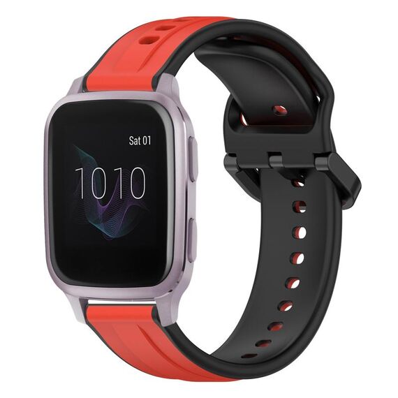 Per Garmin Venu SQ 20mm Convex Loop cinturino in silicone bicolore (rosso + nero)