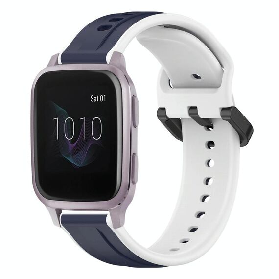 Per cinturino in silicone bicolore con anello convesso da 20 mm Garmin Venu SQ (blu notte + bianco)