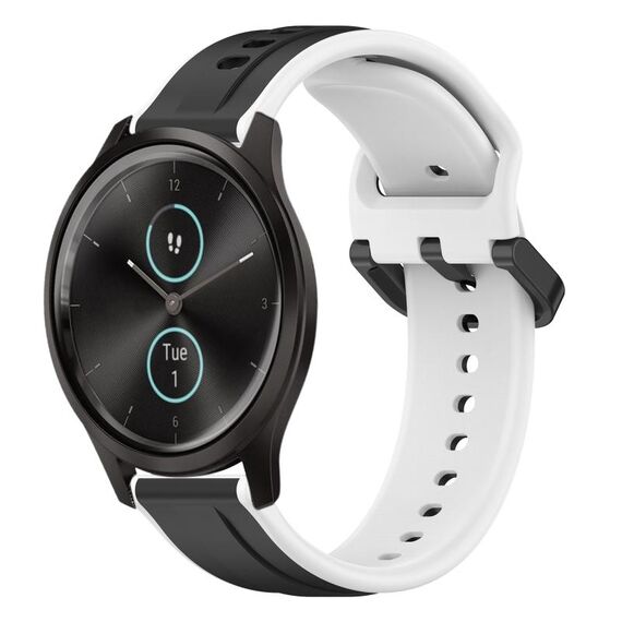 Per Garmin VivoMove Style 20mm Convex Loop Cinturino in silicone bicolore (nero + bianco)