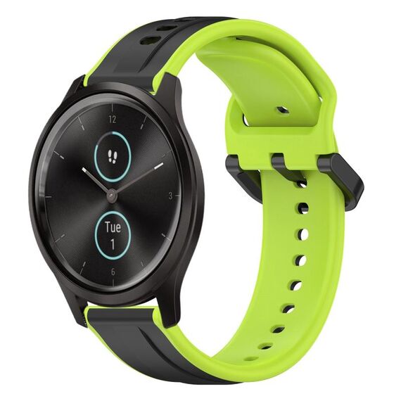 Per Garmin VivoMove Style 20mm Convex Loop Cinturino in silicone bicolore (nero + lime)