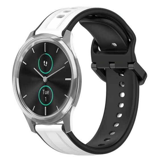 Per Garmin VivoMove Luxe 20mm Convex Loop Cinturino in silicone bicolore (bianco + nero)
