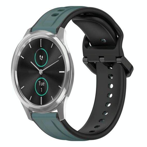 Per Garmin VivoMove Luxe 20mm Convex Loop Cinturino in silicone bicolore (verde oliva + nero)