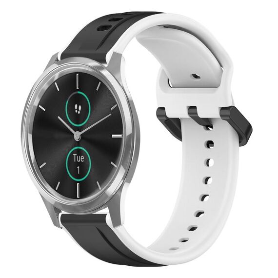 Per Garmin VivoMove Luxe 20mm Convex Loop Cinturino in silicone bicolore (nero + bianco)