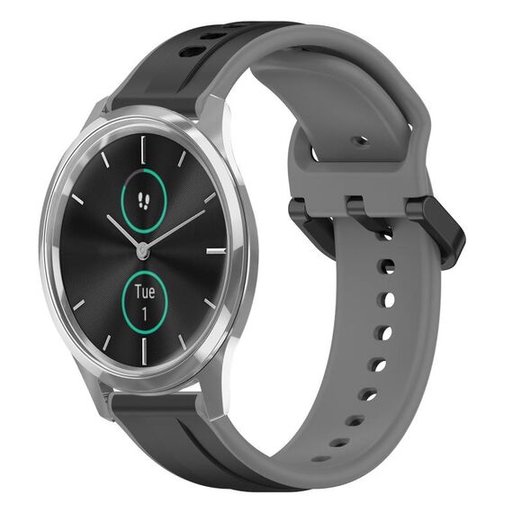Per Garmin VivoMove Luxe 20mm Convex Loop Cinturino in silicone bicolore (nero + grigio)