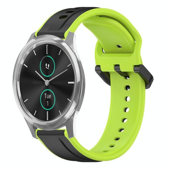 Per Garmin VivoMove Luxe 20mm Convex Loop Cinturino in silicone bicolore (nero + lime)
