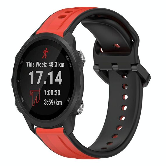 Per Garmin Forerunner 245 20mm Convex Loop Cinturino in silicone bicolore (rosso + nero)