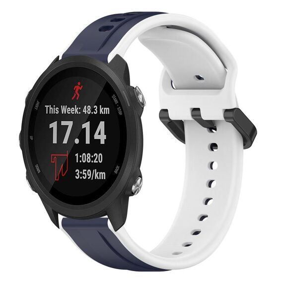 Per Garmin Forerunner 245 cinturino convesso da 20 mm in silicone bicolore (blu notte + bianco)