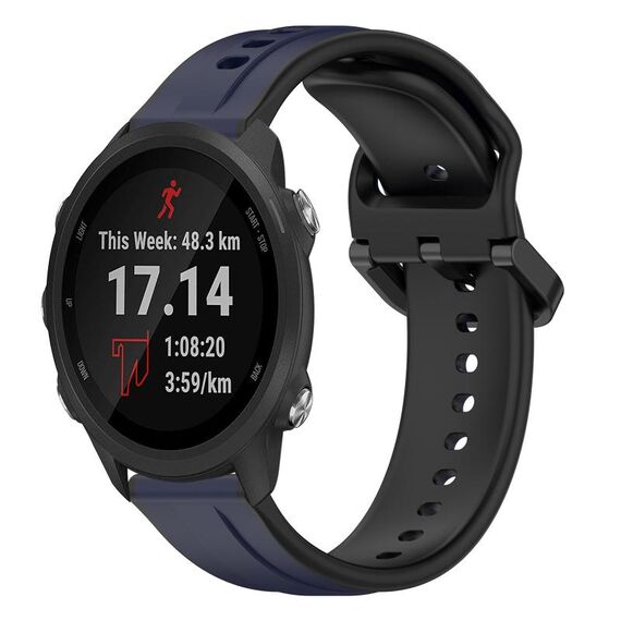 Per Garmin Forerunner 245 20mm Convex Loop Cinturino in silicone bicolore (blu notte + nero)