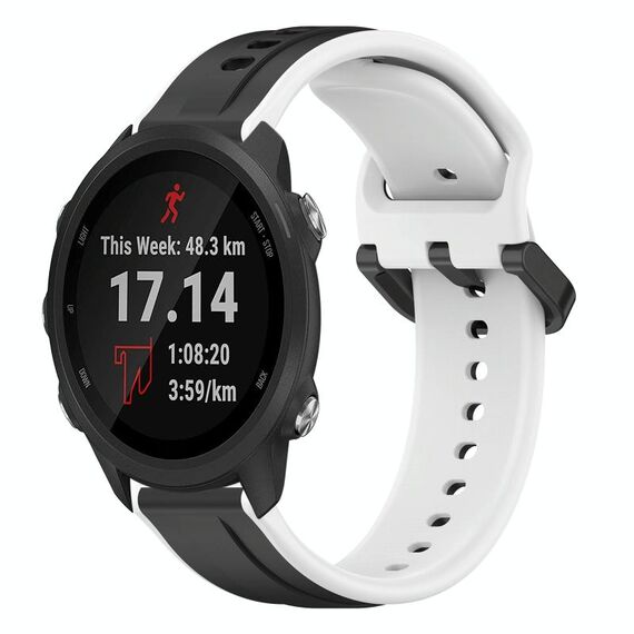 Per Garmin Forerunner 245 Music 20mm Convex Loop Cinturino in silicone bicolore (nero + bianco)