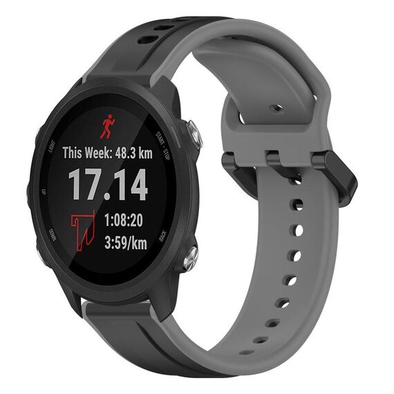 Per Garmin Forerunner 245 Music 20mm Convex Loop Cinturino in silicone bicolore (nero + grigio)