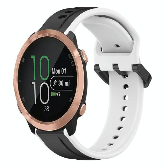 Per Garmin Forerunner 645 Cinturino in silicone bicolore con anello convesso da 20 mm (nero + bianco)