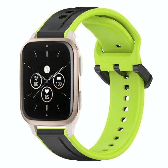 Per Garmin Forerunner Sq2 Music 20mm Convex Loop Cinturino in silicone bicolore (nero + lime)