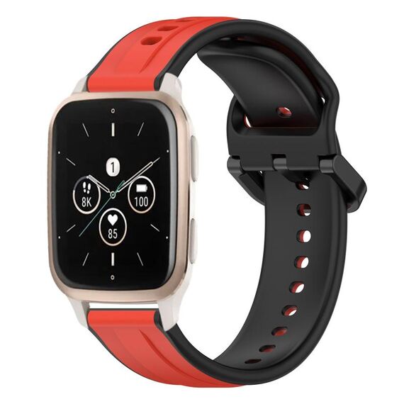 Per Garmin Forerunner Sq2 Music 20mm Convex Loop Cinturino in silicone bicolore (rosso + nero)