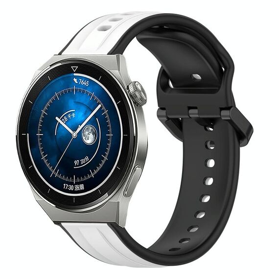 Per Huawei Watch GT3 Pro 43mm 20mm Convex Loop Cinturino in silicone bicolore (bianco + nero)