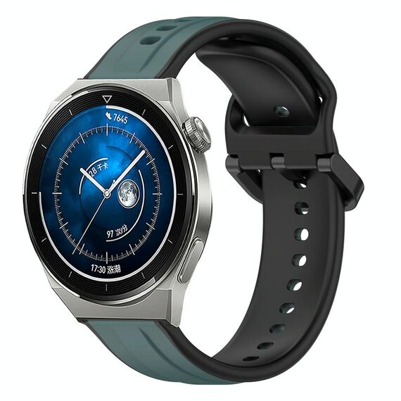 Per Huawei Watch GT3 Pro 43mm 20mm Convex Loop Cinturino in silicone bicolore (verde oliva + nero)