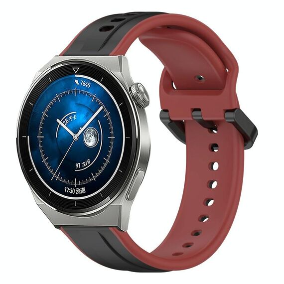Per Huawei Watch GT3 Pro 43mm 20mm Convex Loop Cinturino in silicone bicolore (nero + rosso)