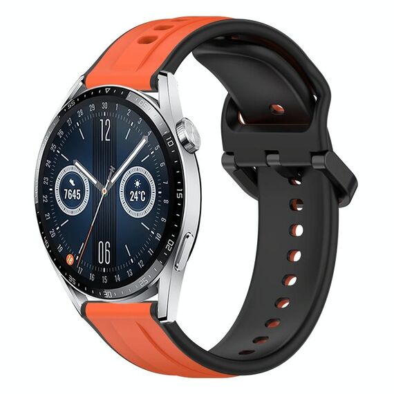 Per Huawei Watch GT3 42mm 20mm Convex Loop Cinturino in silicone bicolore (arancione + nero)