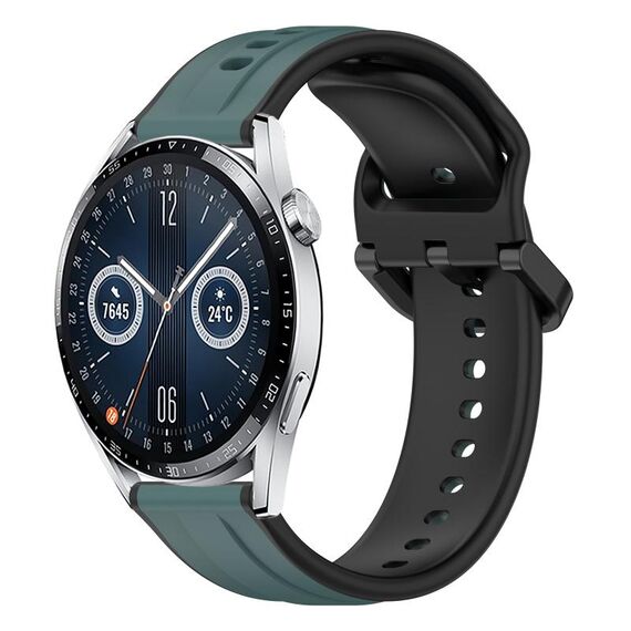 Per Huawei Watch GT3 42mm 20mm Convex Loop Cinturino in silicone bicolore (verde oliva + nero)