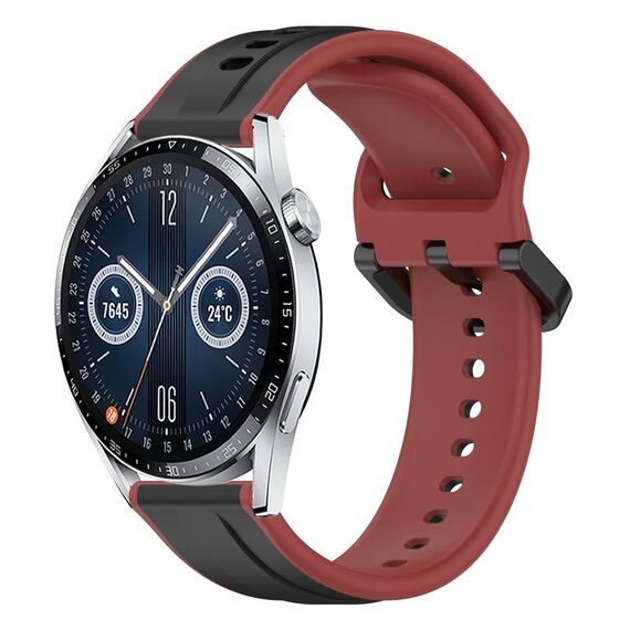 Per Huawei Watch GT3 42mm 20mm Convex Loop Cinturino in silicone bicolore (nero + rosso)